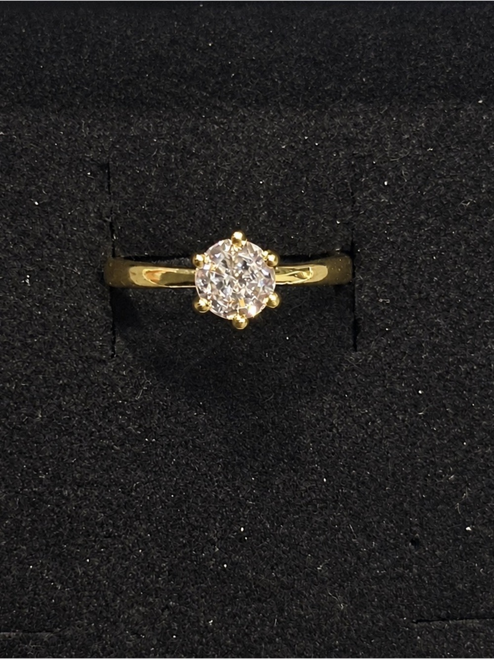 Gold Solitaire Engagement Ring with Clear CZ Center Stone
